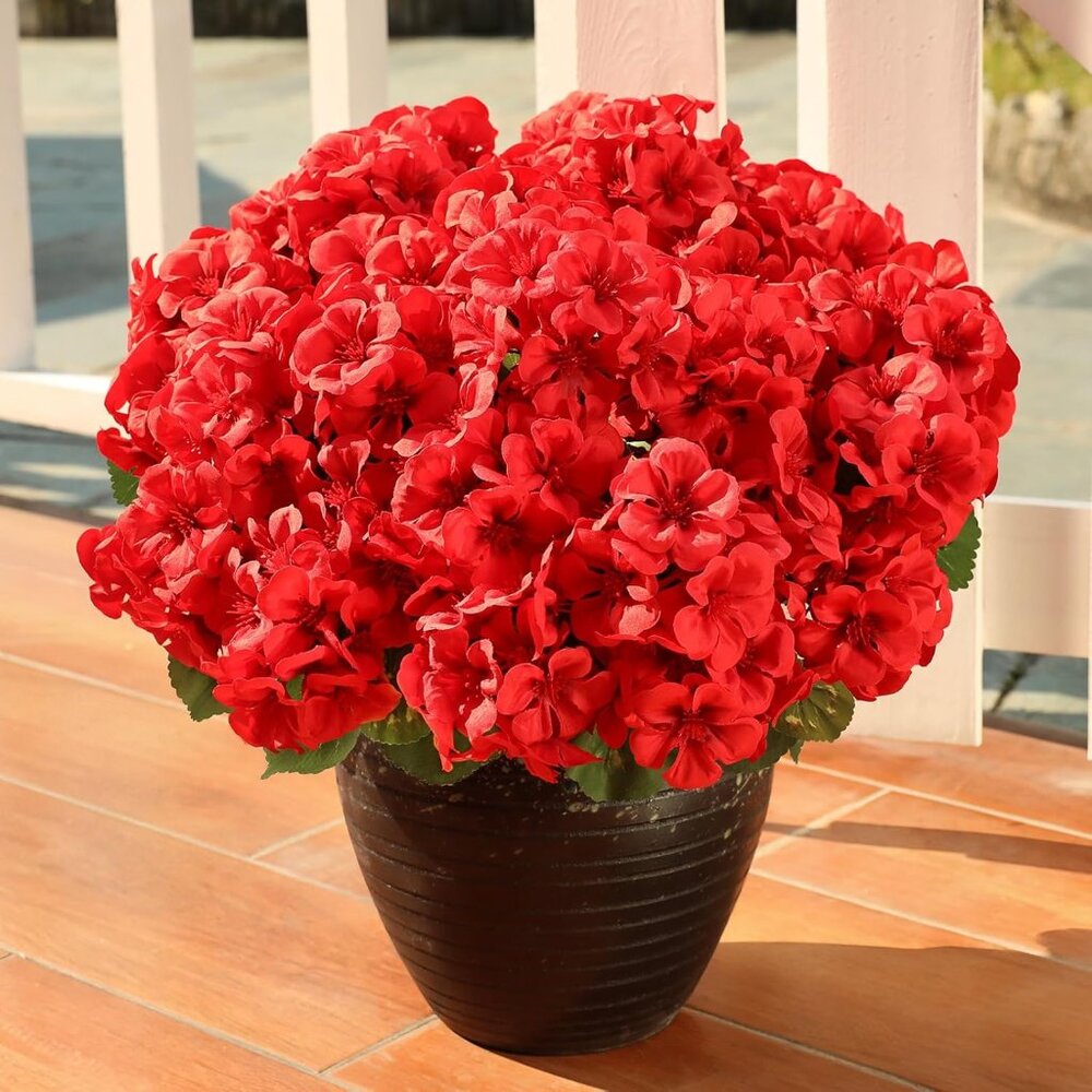 6-Bundles Red Artificial Silk Flowers Porch Garden Balcony Home Decoration
